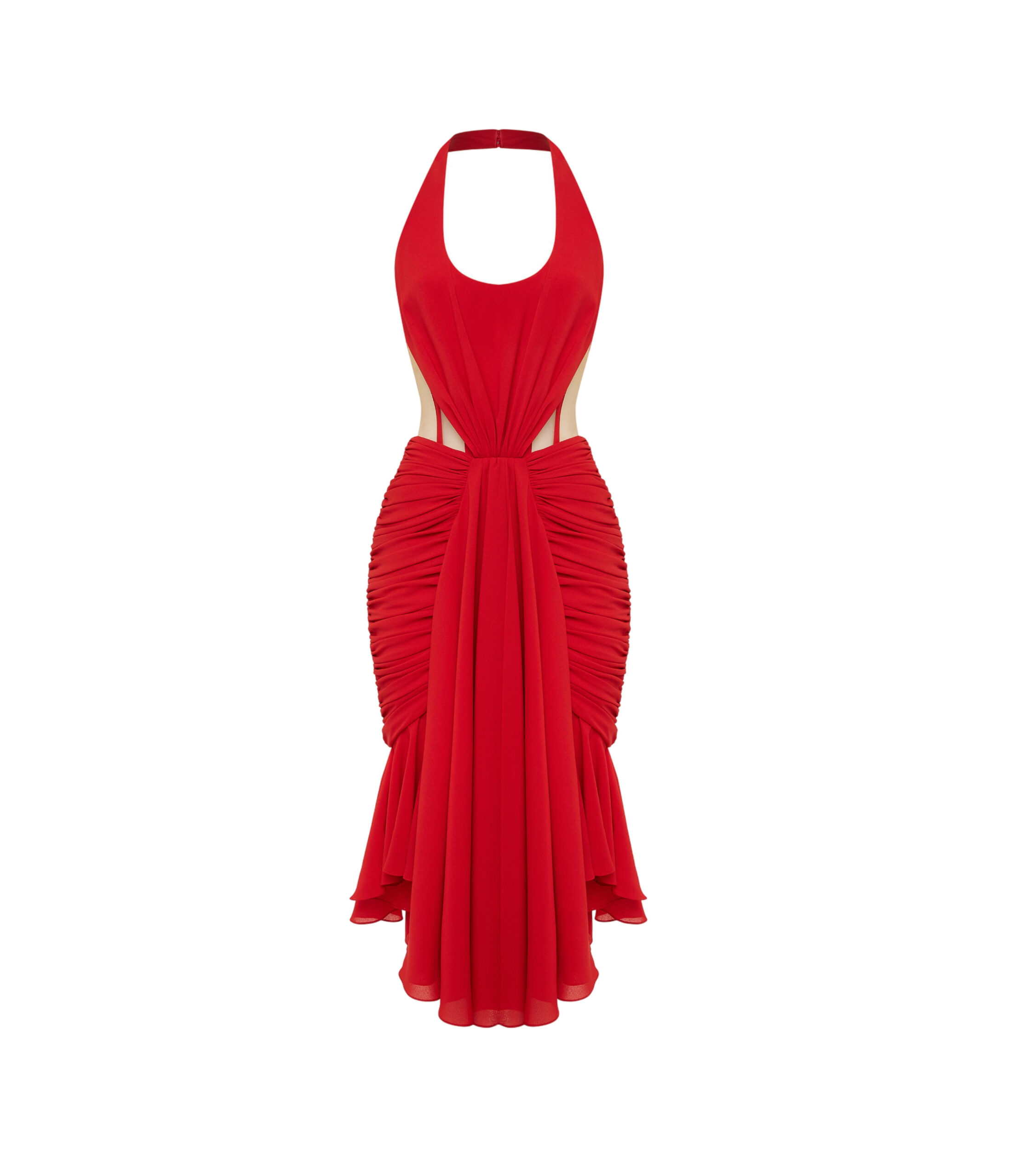 Corset Midi Halter Dress in Red
