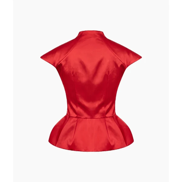 Rasario Crepe Satin Draped Top in Red, view 2