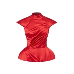 Rasario Crepe Satin Draped Top in Red