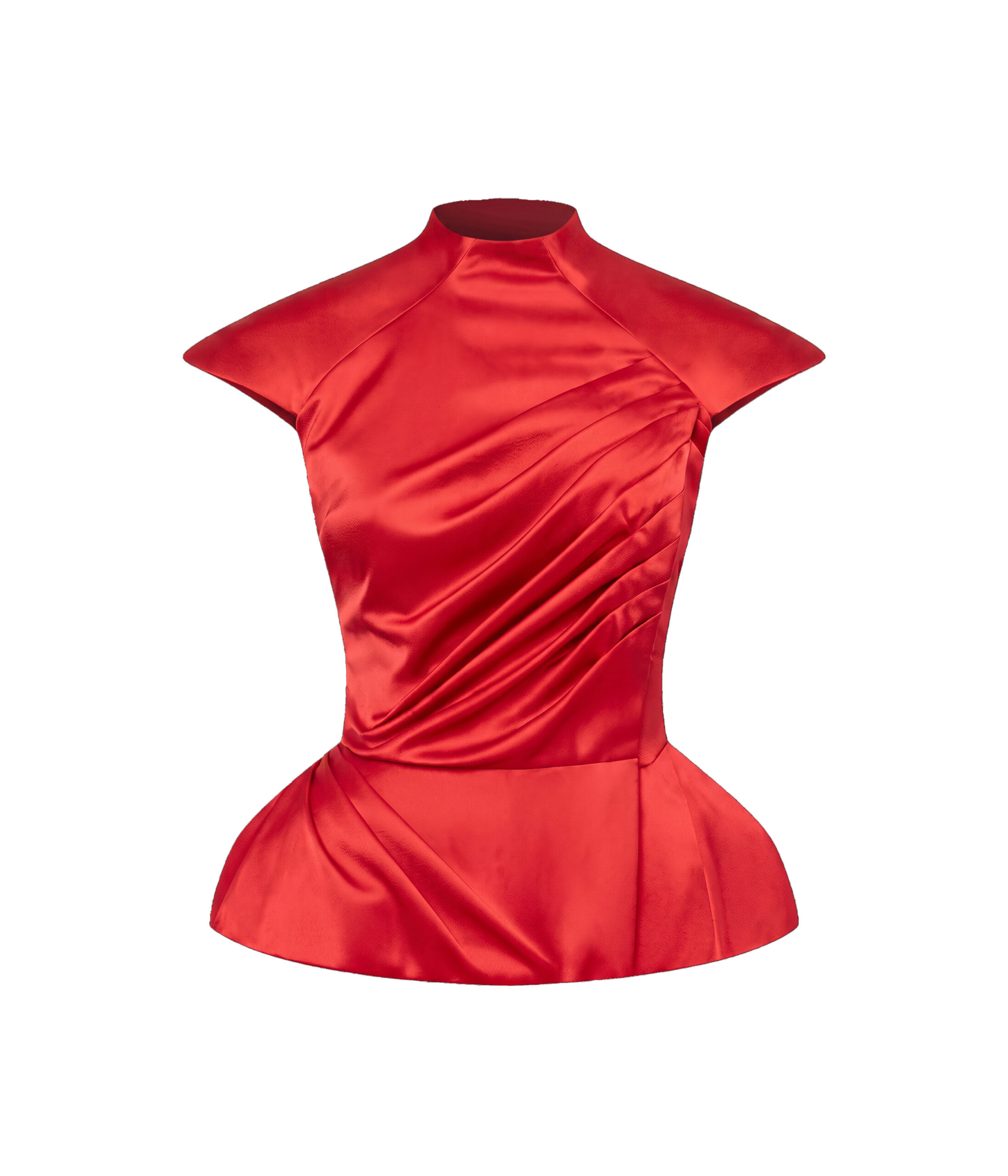 Crepe Satin Draped Top in Red