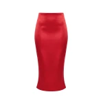 Rasario Crepe Satin Midi Skirt in Red
