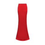 Rasario Draped Satin Maxi Skirt with a Train in Red