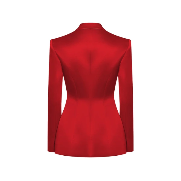 Rasario Single-Breasted Satin Jacket in Red, view 2