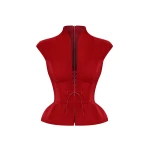 Rasario Velvet Top with Lacing in Red