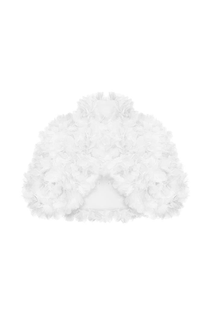Cropped Bolero with a Floral Trim in White