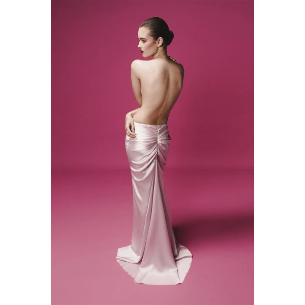 Rasario Draped Satin Maxi Skirt with a Train in White, view 4