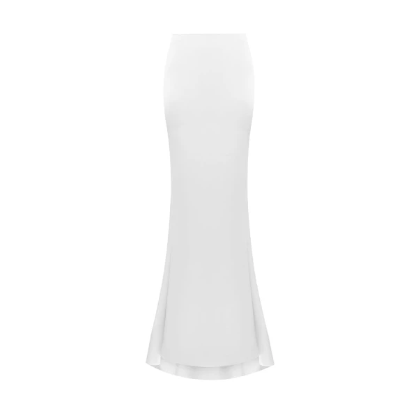 Draped Satin Maxi Skirt with a Train in White