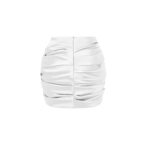 Rasario Draped Satin Mini Skirt in White, view 2