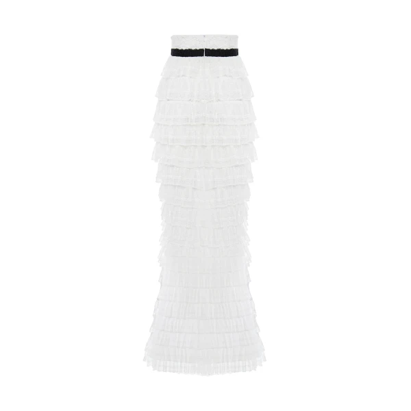 Rasario Lace Maxi Skirt in White, view 2