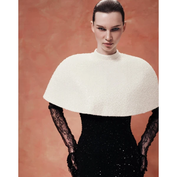 Rasario Sequin-Embroidered Cape in White, view 3