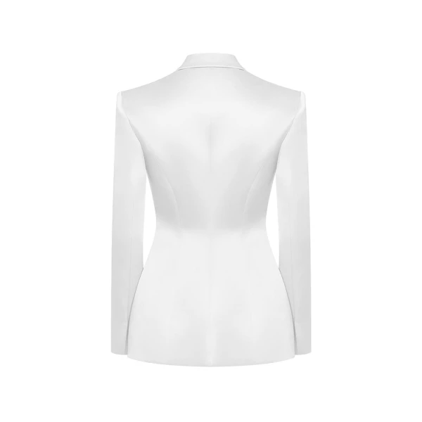 Rasario Single-Breasted Satin Jacket in White, view 2