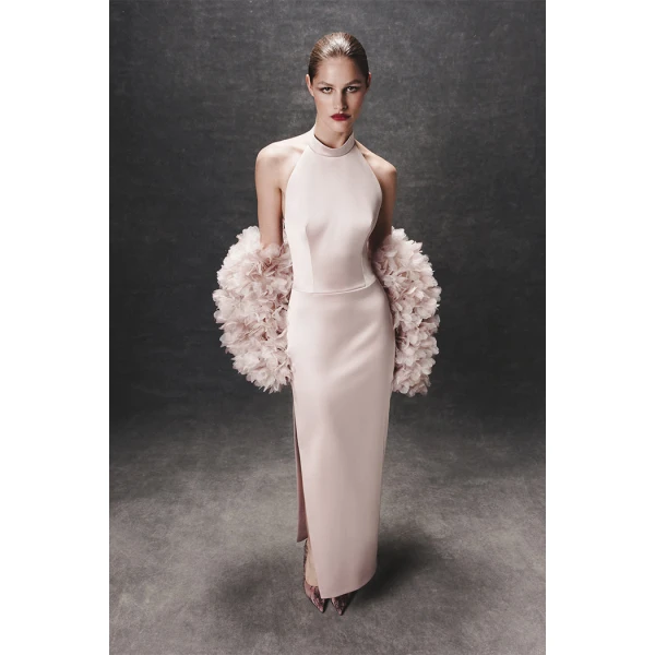 Rasario Voluminous Bolero with a Floral Trim in White, view 4