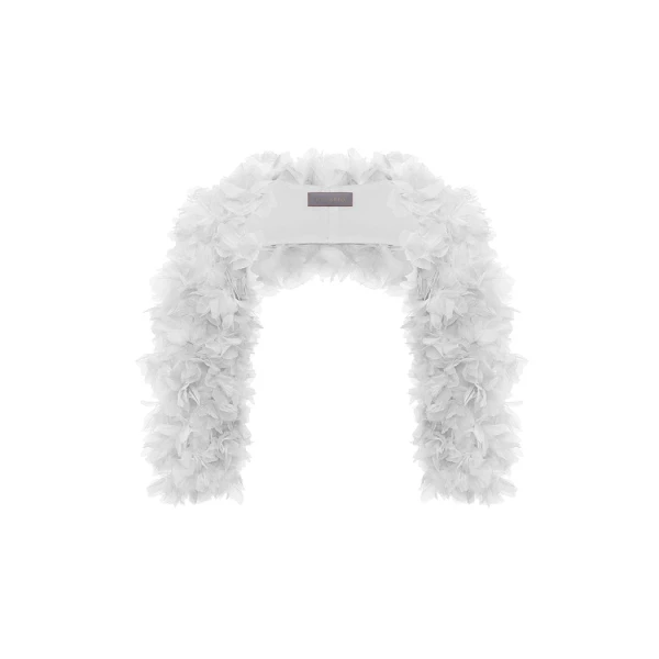 Voluminous Bolero with a Floral Trim in White