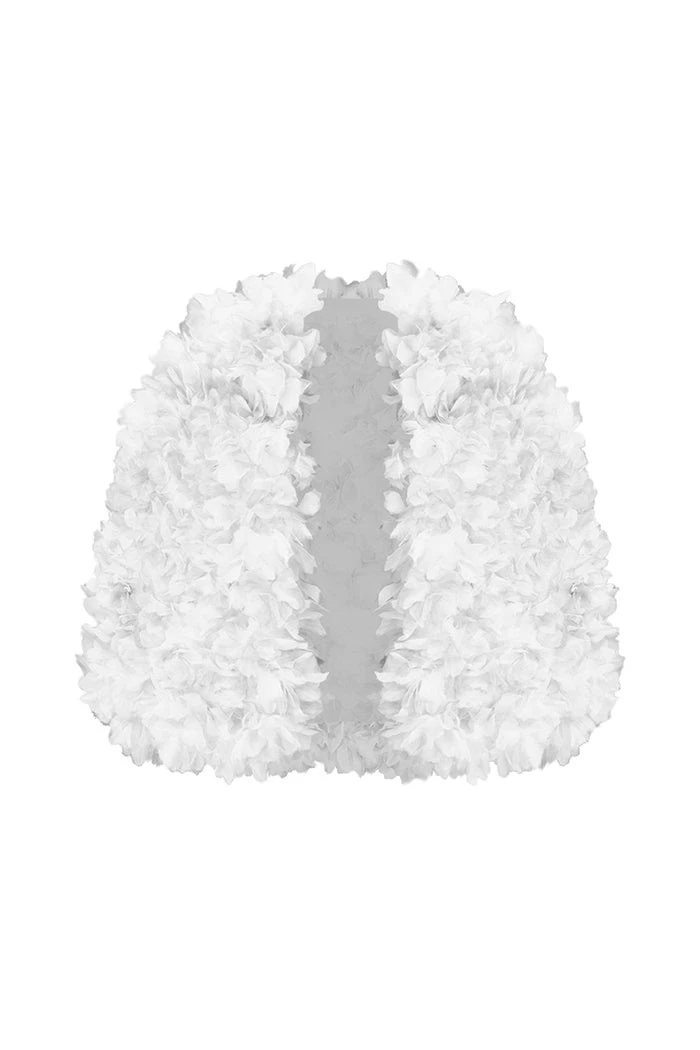 Voluminous Cape with Floral Trim in White