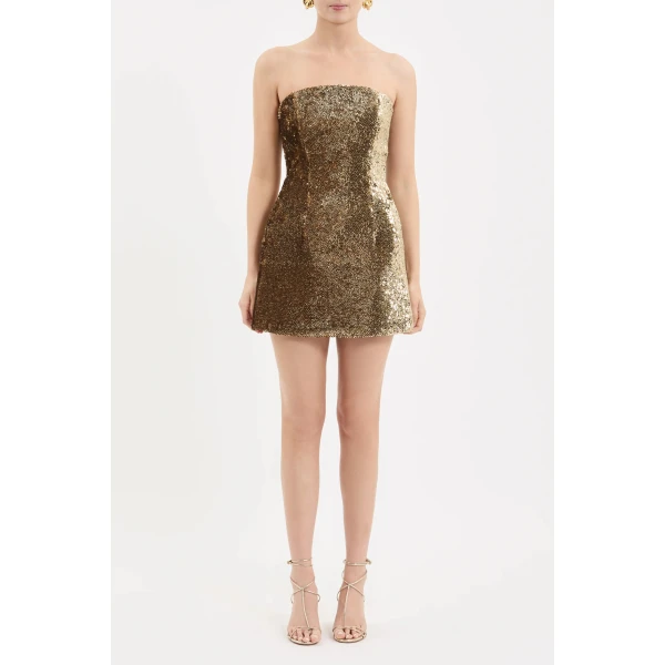 Rebecca Vallance Cambridge Mini Dress in Gold | Mini Dresses | Luxury Shoes 