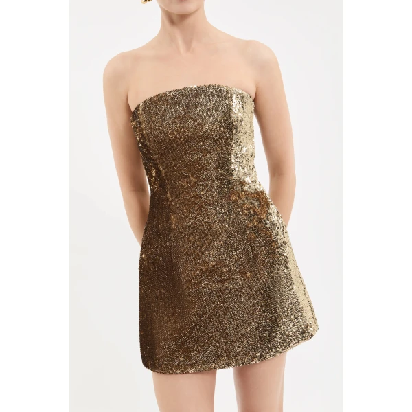 Rebecca Vallance Cambridge Mini Dress in Gold | Mini Dresses | Luxury Shoes 