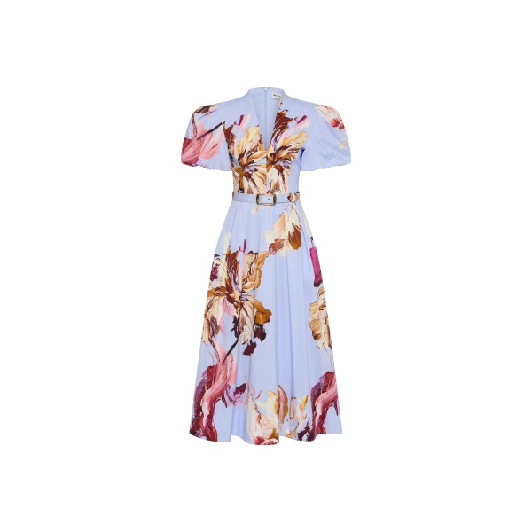 Rebecca Vallance Fleur De Lis Short Sleeve Midi Dress