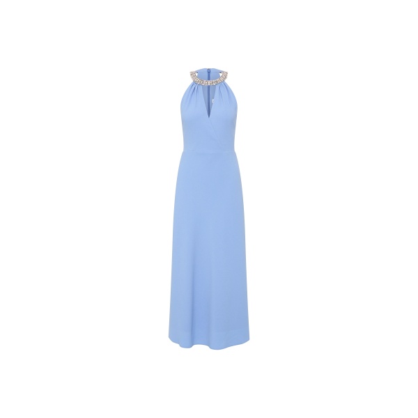 Rebecca Vallance Gimlet Halter Midi Dress in Cornflower Blue