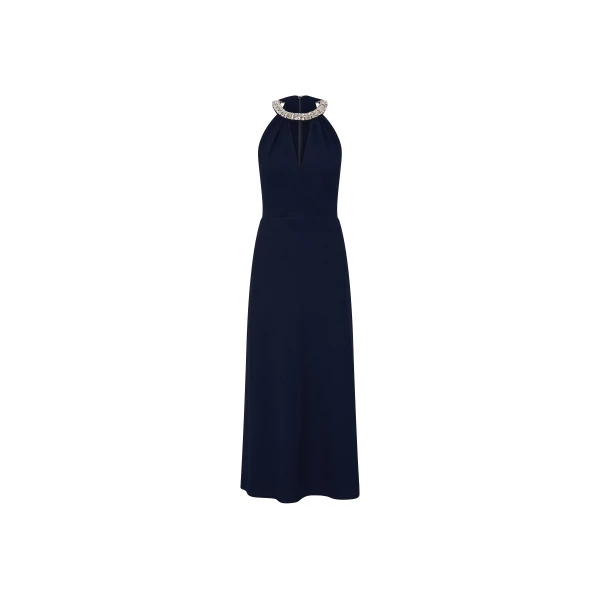 Rebecca Vallance Gimlet Halter Midi Dress in Navy