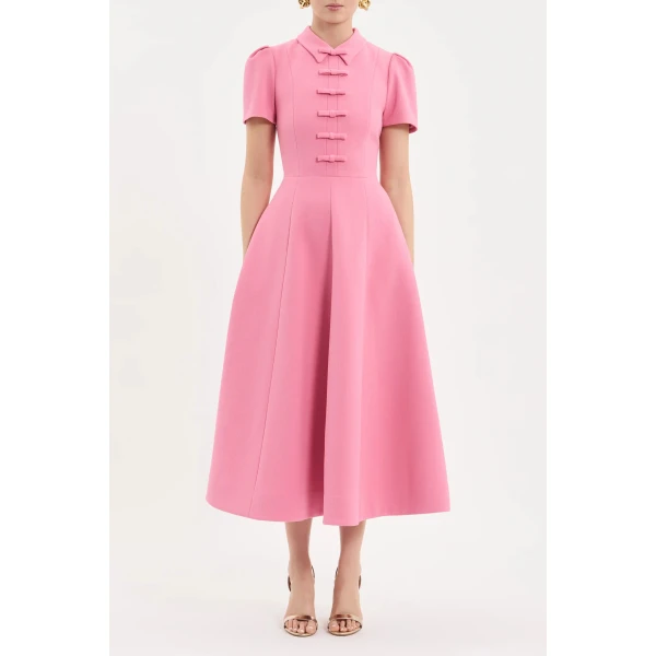 Rebecca Vallance Preston Short Sleeve Midi Dress in Pink | Midi Dresses | Luxury Shoes 
