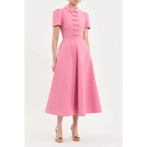 Rebecca Vallance Preston Short Sleeve Midi Dress in Pink | Midi Dresses | Luxury Shoes 