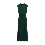 SIMKHAI Acacia Draped Jersey Midi Dress in Everglade