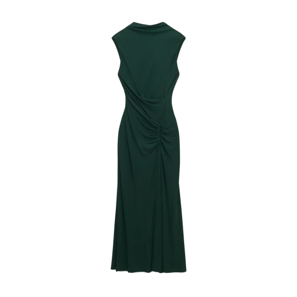 SIMKHAI Acacia Draped Jersey Midi Dress in Everglade