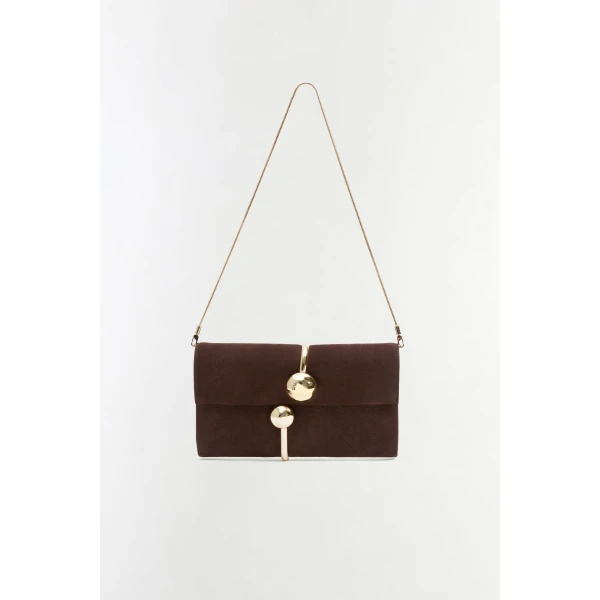 Amaya Nubuck Leather Clutch in Marrone - Image 6