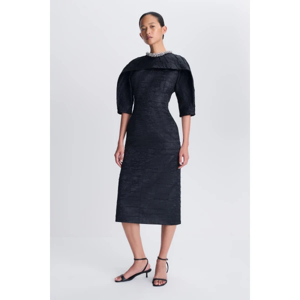 Ashleigh Embellished Satin Midi Dress in Black - Image 5