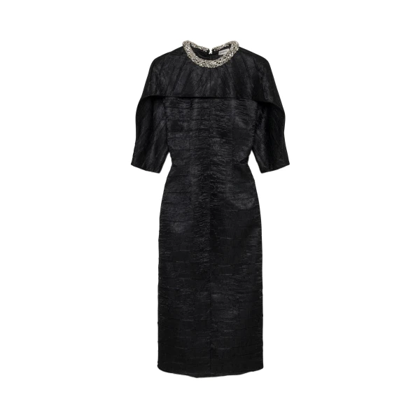 Ashleigh Embellished Satin Midi Dress in Black
