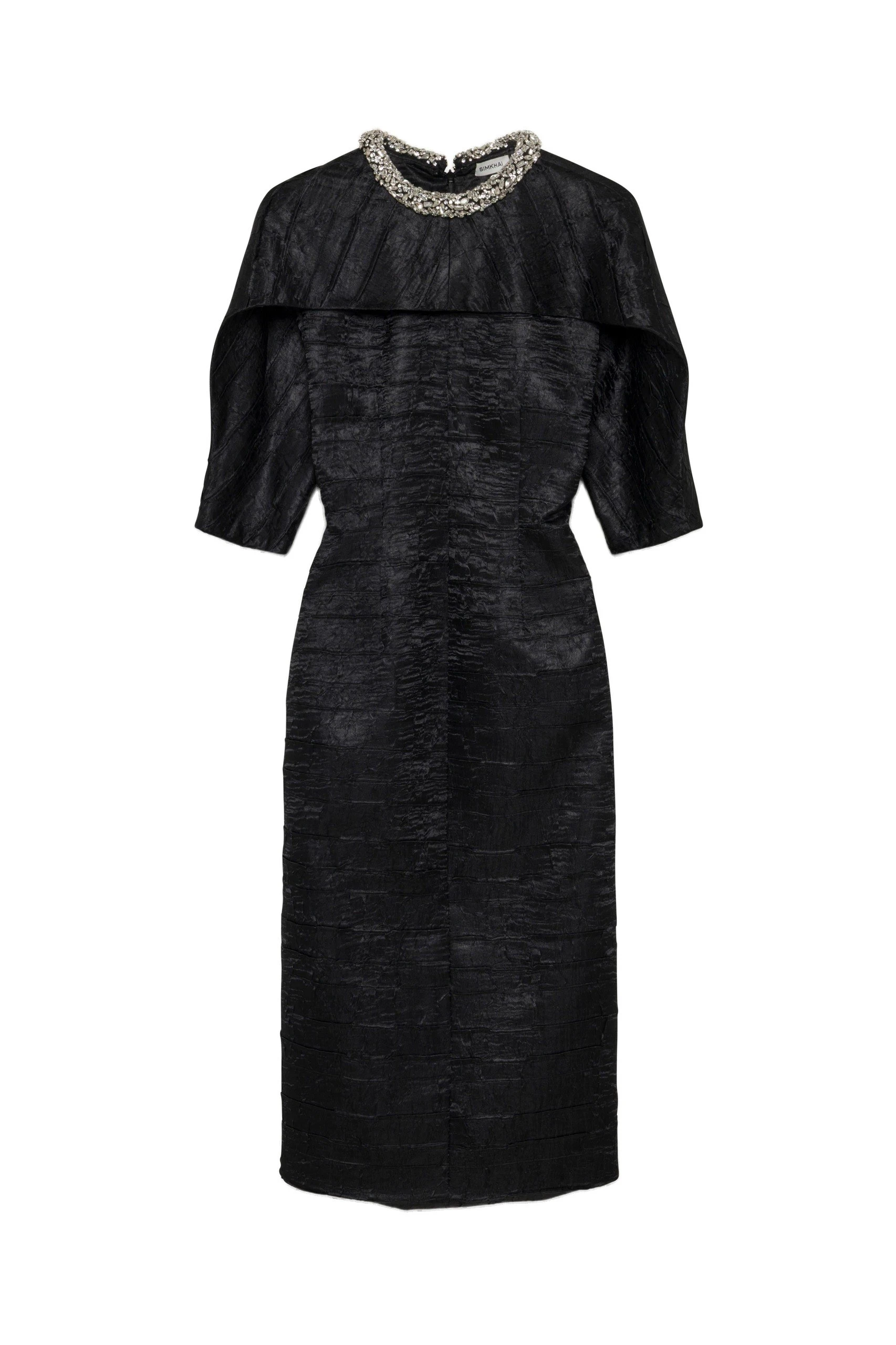SIMKHAI Ashleigh Embellished Satin Midi Dress in Black SIMKHAI Ashleigh Embellished Satin Midi Dress in Black