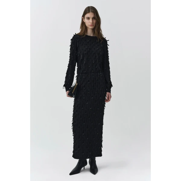 Bree Embellished Knit Midi Skirt in Black - Image 5