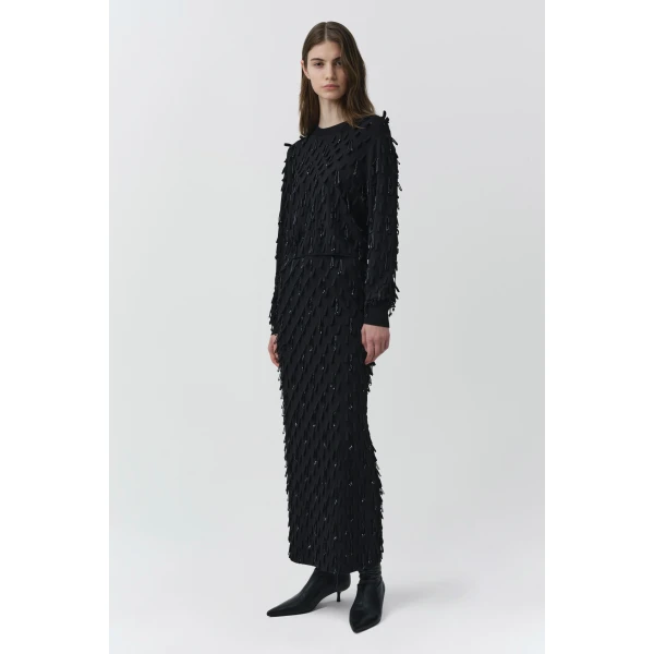 Bree Embellished Knit Midi Skirt in Black - Image 6