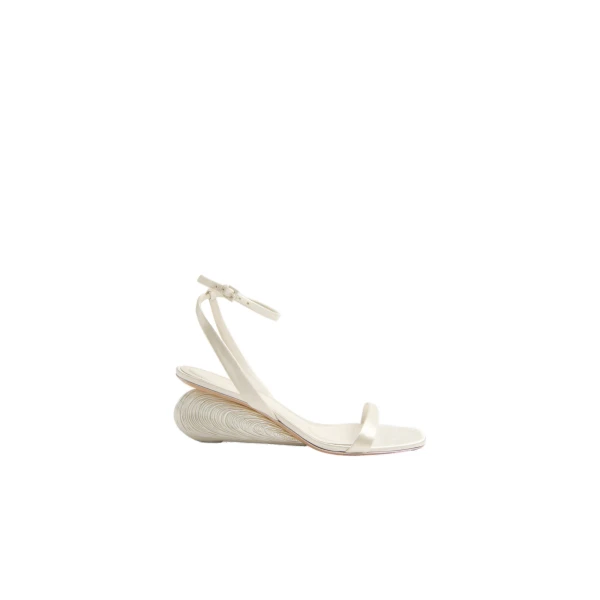 SIMKHAI Bridget Satin Shell Wedge Sandal in Alabaster