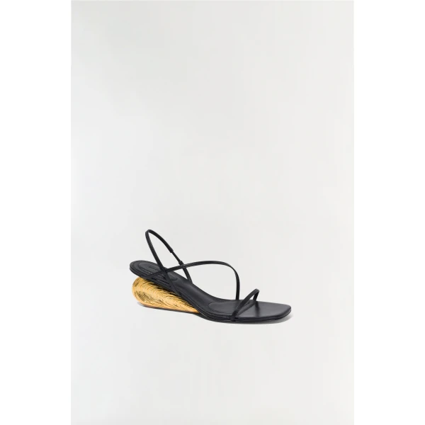 Bridget Shell Wedge Sandal in Black Gold - Image 5