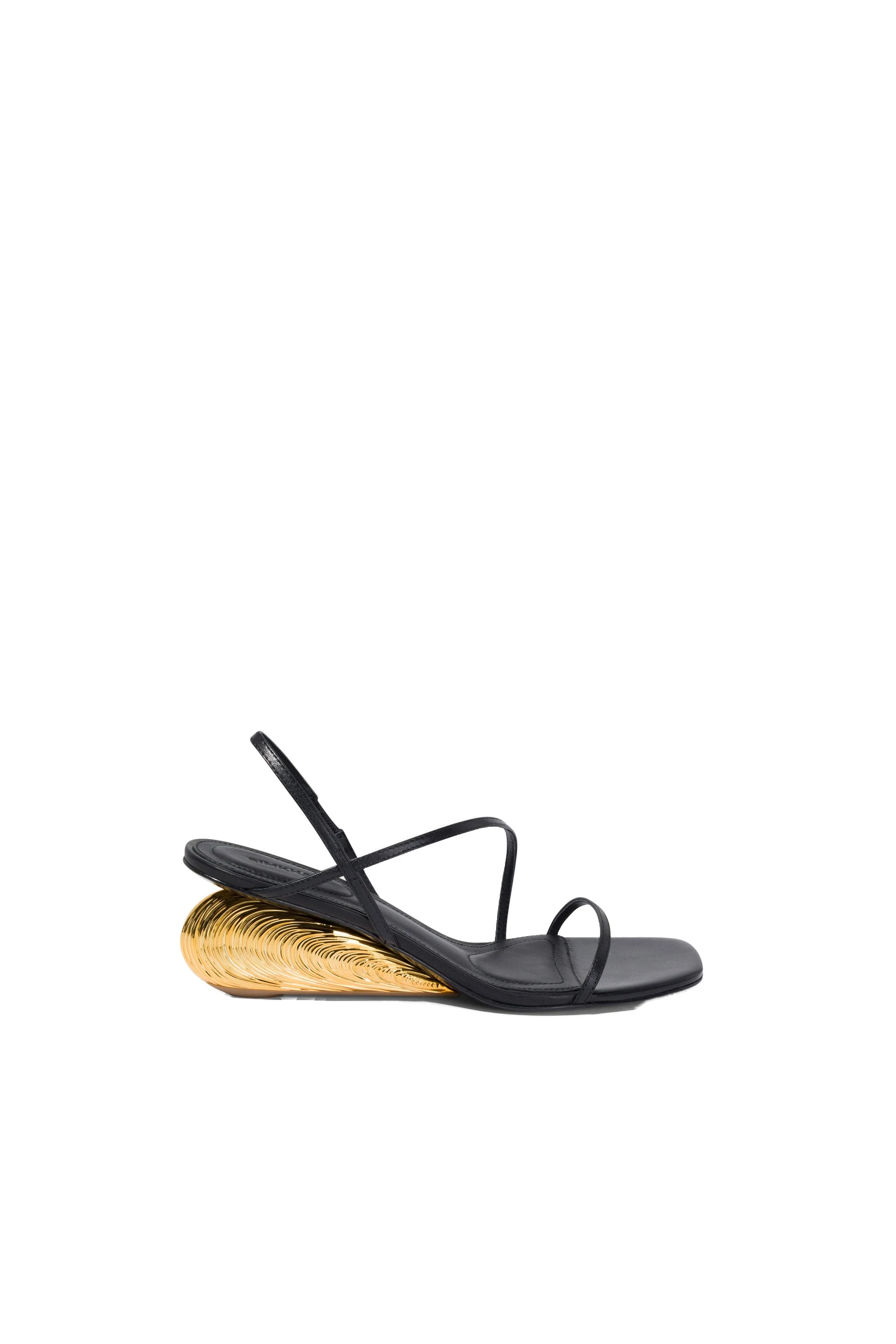 SIMKHAI Bridget Shell Wedge Sandal in Black Gold SIMKHAI Bridget Shell Wedge Sandal in Black Gold