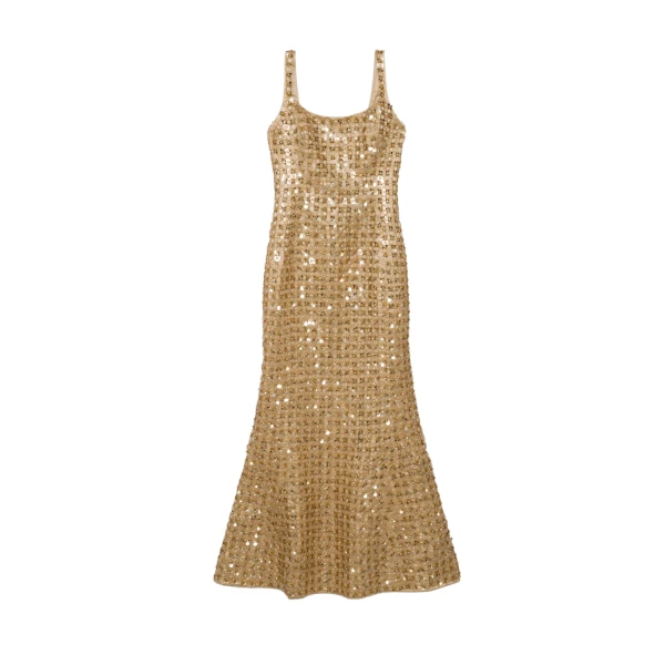 Briella Embellished Satin Gown in Light Gold