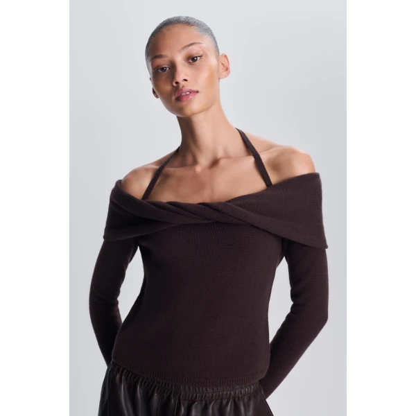 Cambria Off Shoulder Knit Top in Chocolate - Image 6