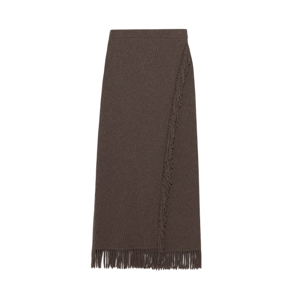 SIMKHAI Casey Knit Fringe Midi Skirt in Mushroom Melange