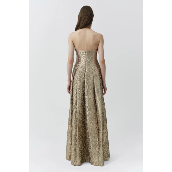 Celeste Metallic Jacquard Gown in Light Gold - Image 5