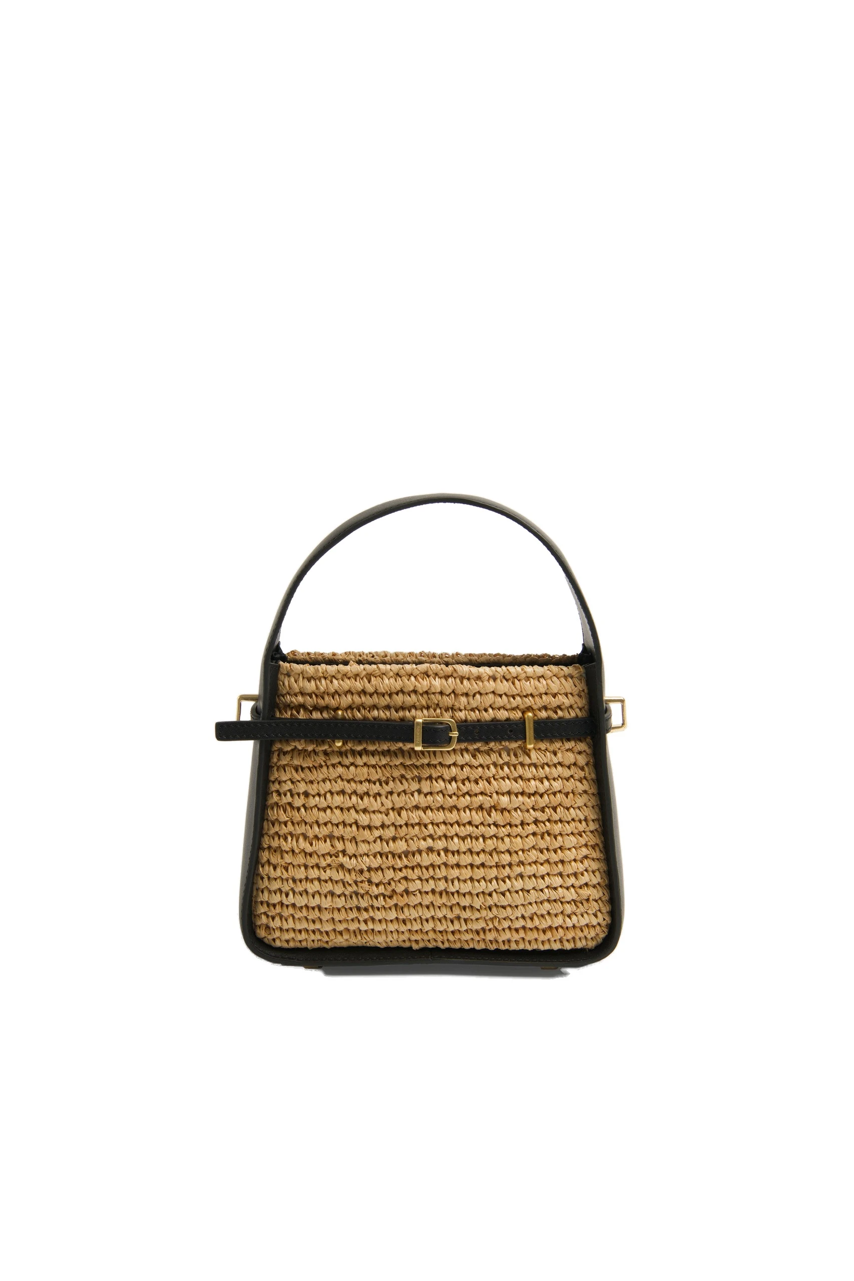 SIMKHAI Cleo Mini Raffia Bucket Bag in Black Natural SIMKHAI Cleo Mini Raffia Bucket Bag in Black Natural