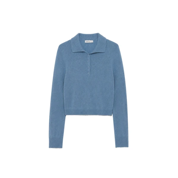 SIMKHAI Constance Cashmere Polo in Dusty Blue