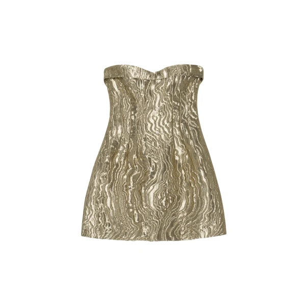 Darcie Metallic Jacquard Mini Dress in Light Gold