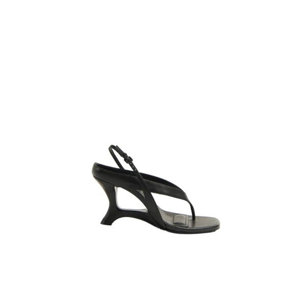 Darya Leather Wedge Thong Sandal in Black