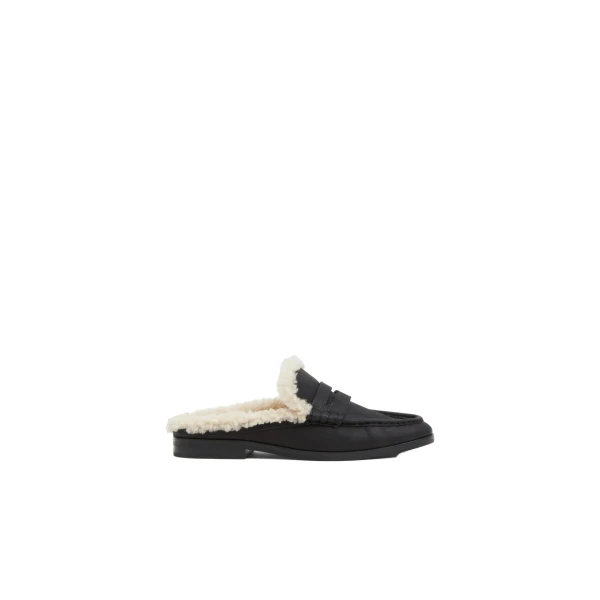 SIMKHAI Dean Shearling Loafer Mule in Black Ecru