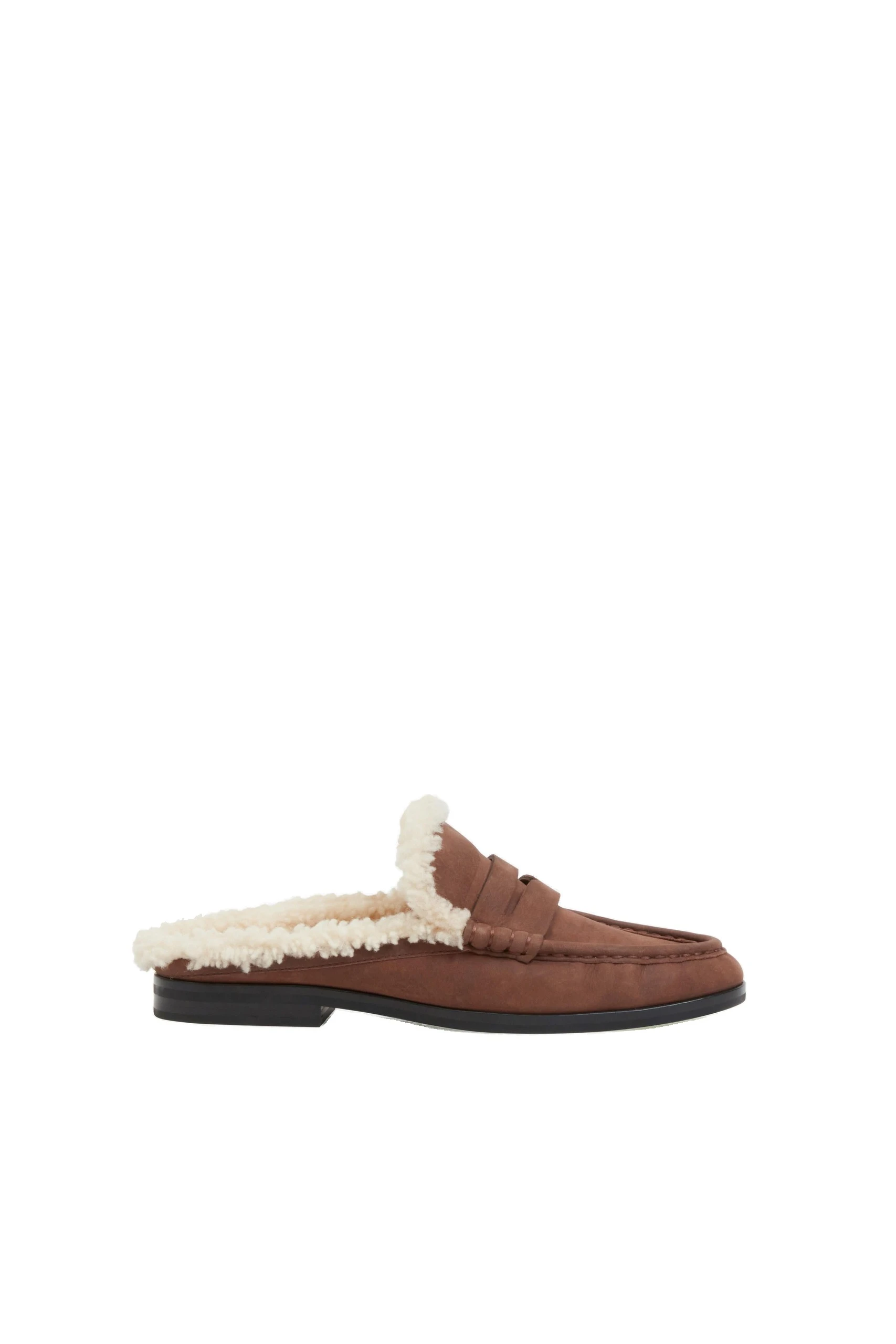 SIMKHAI Dean Shearling Loafer Mule in Cacao Ecru SIMKHAI Dean Shearling Loafer Mule in Cacao Ecru