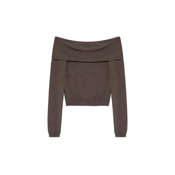 SIMKHAI Delphia Off-Shoulder Merino Wool Sweater in Birch Melange