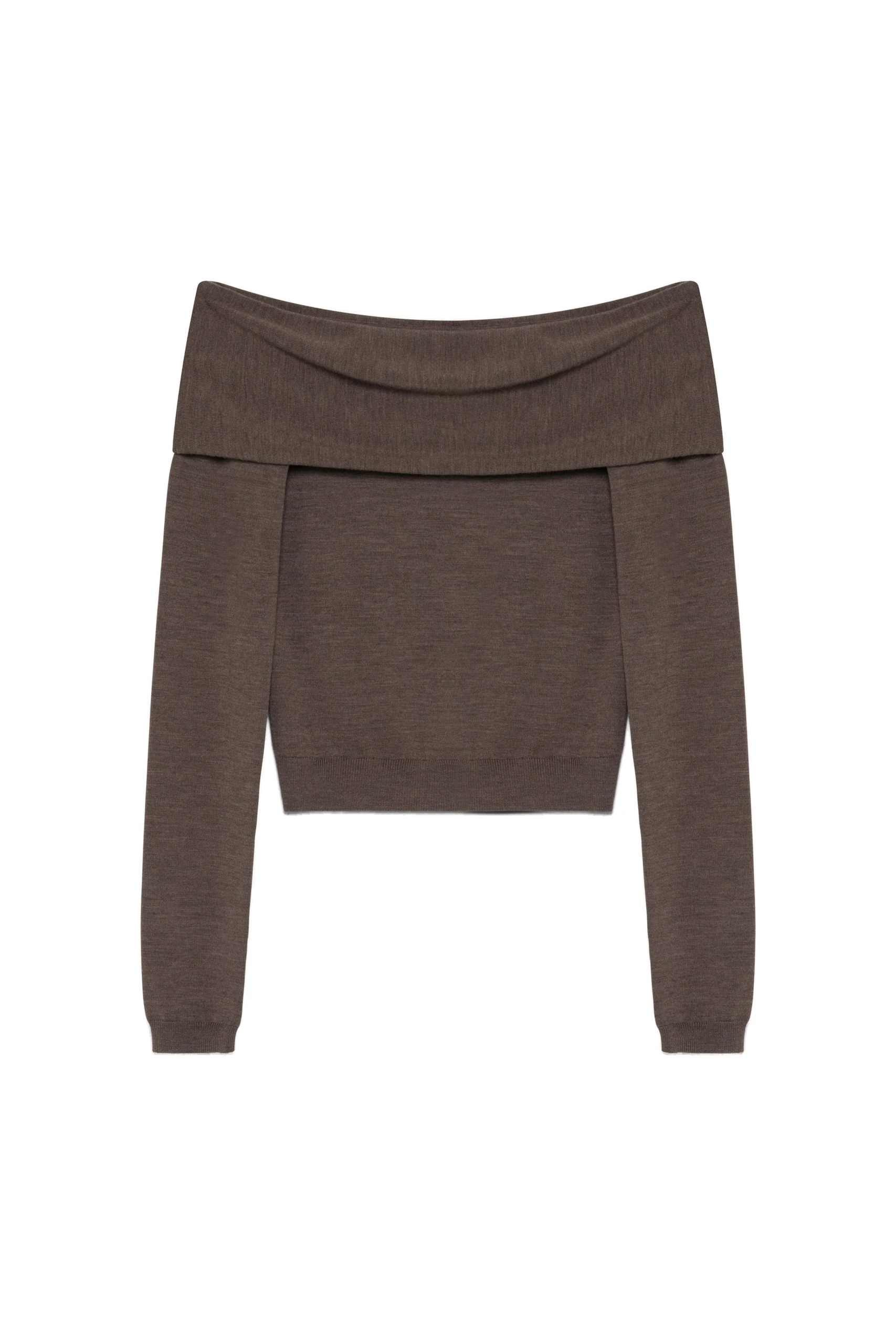 SIMKHAI Delphia Off-Shoulder Merino Wool Sweater in Birch Melange SIMKHAI Delphia Off-Shoulder Merino Wool Sweater in Birch Melange