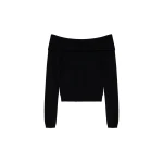 SIMKHAI Delphia Off-Shoulder Merino Wool Sweater in Black
