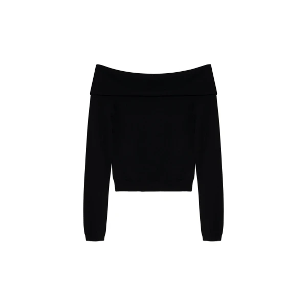 SIMKHAI Delphia Off-Shoulder Merino Wool Sweater in Black